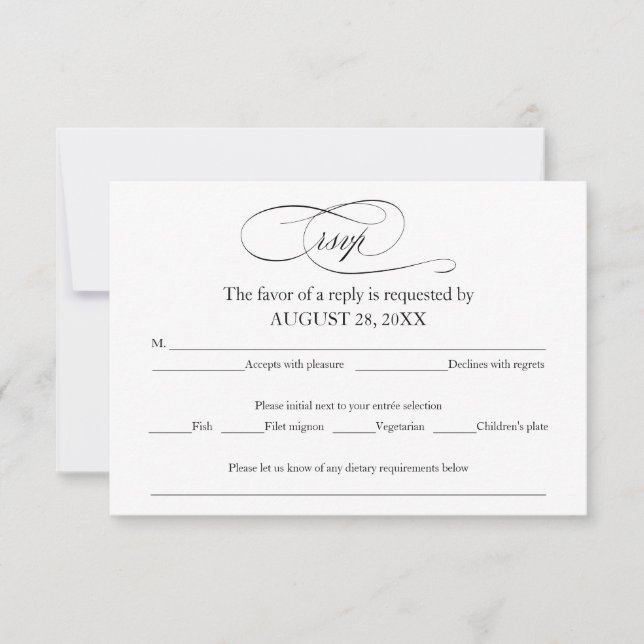 Black And White Simple Elegant Wedding RSVP Card (Front)