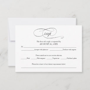 Black And White Simple Elegant Wedding RSVP Card