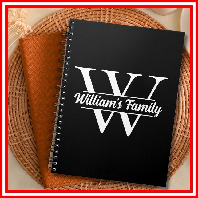 Black and White | Simple Family Name Monogram  Notebook (Creator Uploaded)