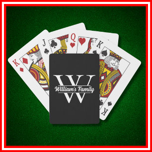 Black and White Simple Family Name Monogram Playing Cards