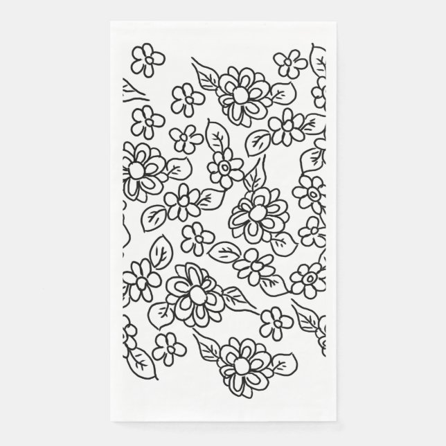 Black and white simple floral drawing napkin (Front)
