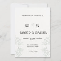 Black and White Simple Floral Illustration Wedding