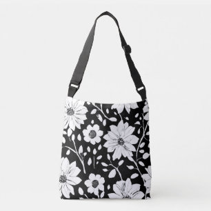 Black and White Simple Flower Seamless Pattern Crossbody Bag