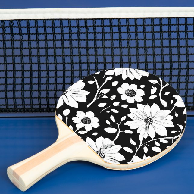 Black and White Simple Flower Seamless Pattern Ping Pong Paddle (Insitu)