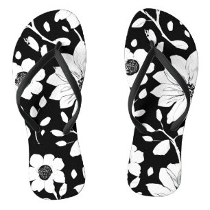 Black and White Simple Flower Seamless Pattern Thongs