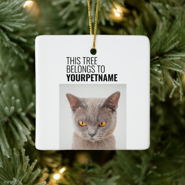 Black And White Simple Funny Christmas Pet Photo Ceramic Ornament (Tree)