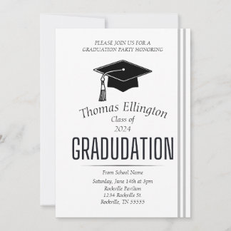 Black and White Simple Graduation Invitation