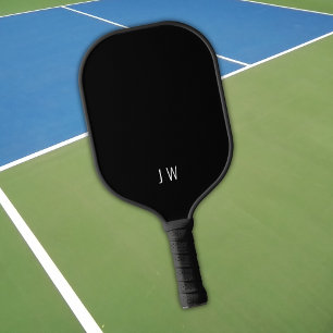Black and White Simple Initials Elegant Modern Pickleball Paddle