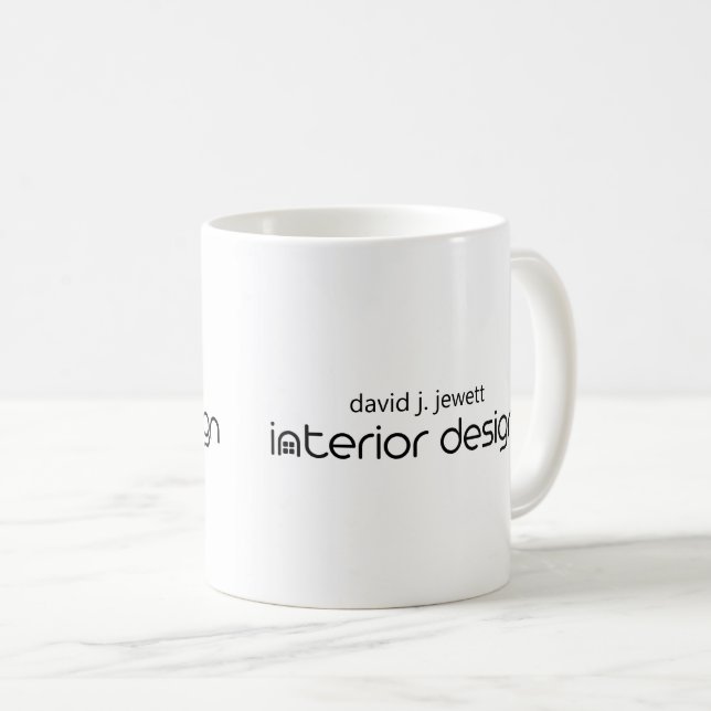 Black and White Simple Interior Design Logo  Coffee Mug (Front Right)