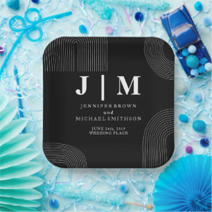Black and White Simple Minimal Geometric Modernist Paper Plate