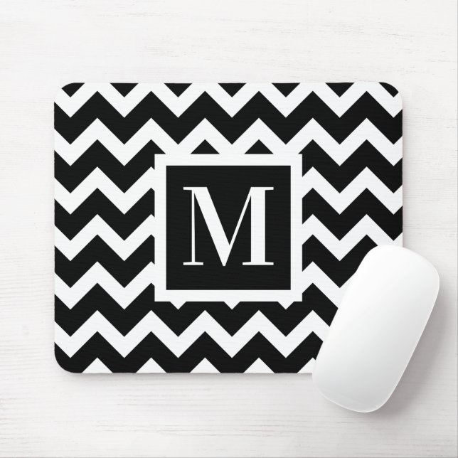 Black and White Simple Minimal Zigzag Monogram Mouse Pad (With Mouse)