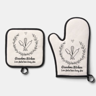 Black and White Simple Minimalist Cute Baking  Oven Mitt & Pot Holder Set