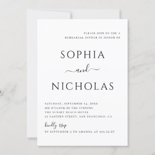 Black and white simple minimalist rehearsal dinner invitation