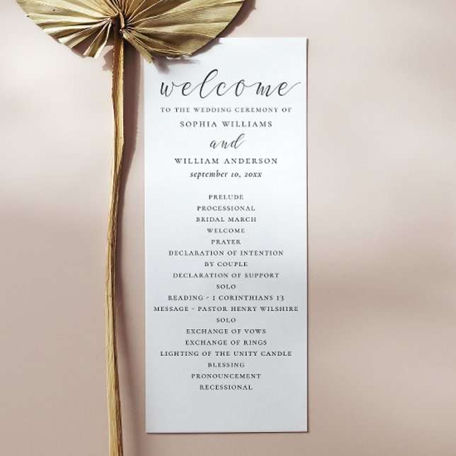 Black and white simple minimalist script wedding program (Creator Uploaded)