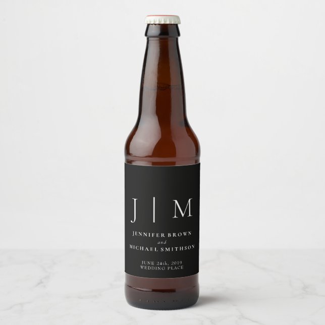 Black and White Simple Minimalistic Theme Wedding Beer Bottle Label (Front)