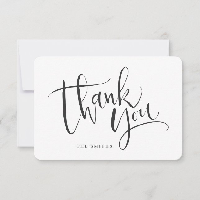 Black and white Simple Modern Calligraphy Thank You Card (Front)