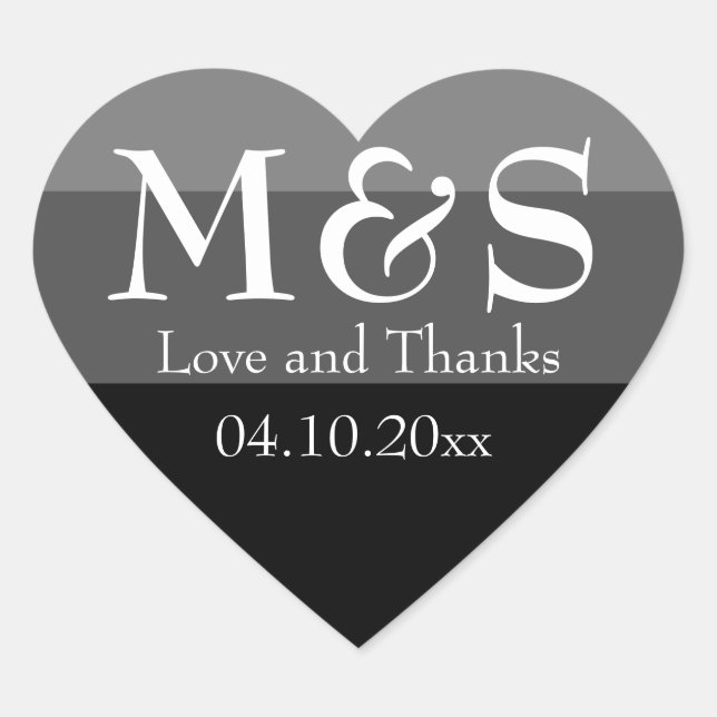 Black and White Simple Modern Chic Script Wedding Heart Sticker (Front)