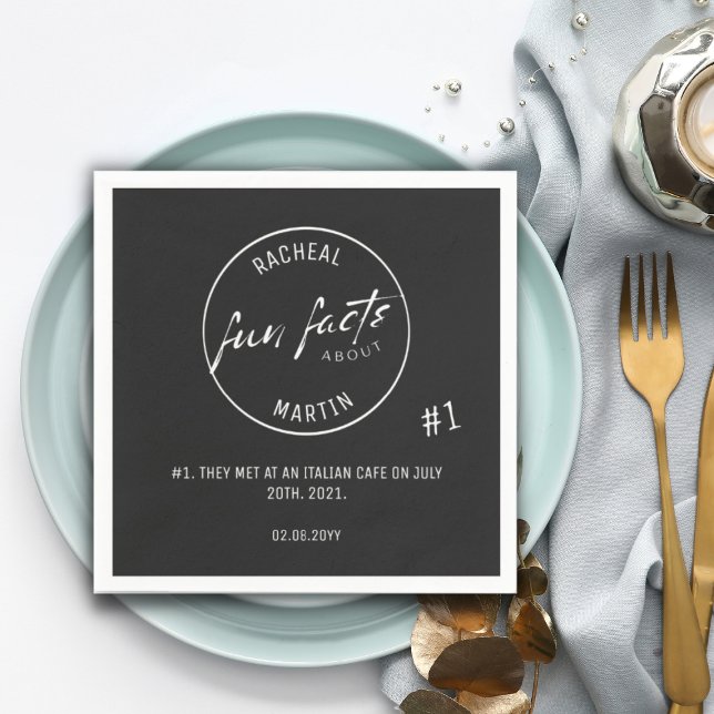 Black and White Simple Modern Fun Facts Wedding  Napkin (Creator Uploaded)