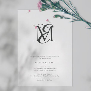 Black and White Simple Modern Monogram Wedding Invitation