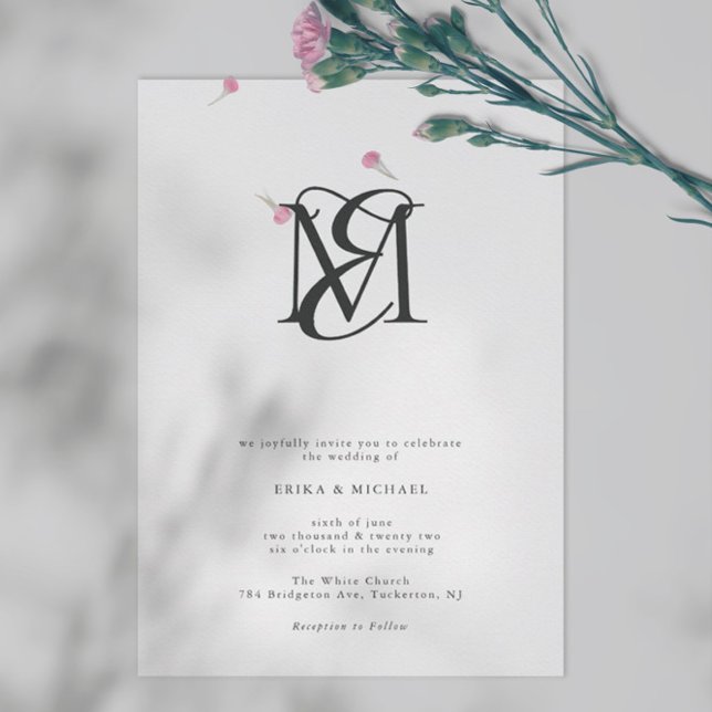 Black and White Simple Modern Monogram Wedding Invitation (Creator Uploaded)