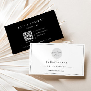 Black and White Simple Modern Qr Code Business Card