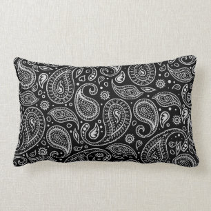Black and White Simple Paisley Print Lumbar Cushion