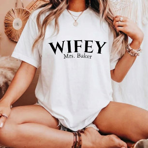 Black and White Simple Personalised Wifey T-Shirt