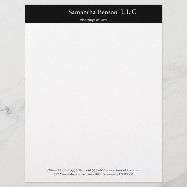 Black and White Simple Professional Custom Letterhead (Front)