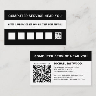 Black And White Simple Professional QR Code  Loyalty Card