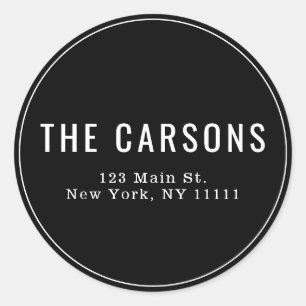 Black and White Simple Round Return Address Label