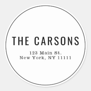Black and White Simple Round Return Address Label