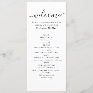 Black and white simple script calligraphy wedding program
