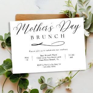 Black and White Simple Script Mother's Day Brunch Invitation