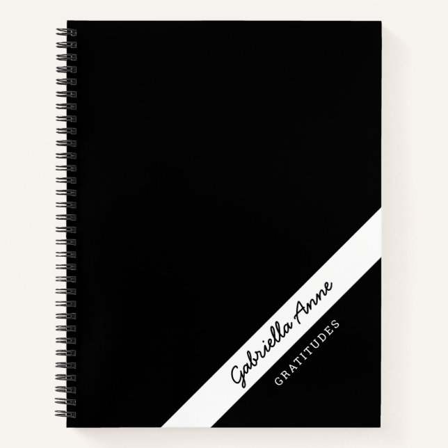 Black and White Simple Stripe Personalised Name Notebook (Front)