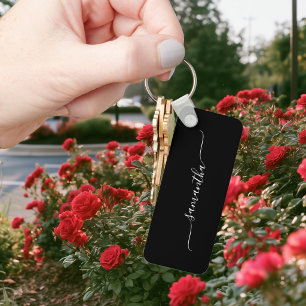 Black and White Simple Swash Signature Name Key Ring
