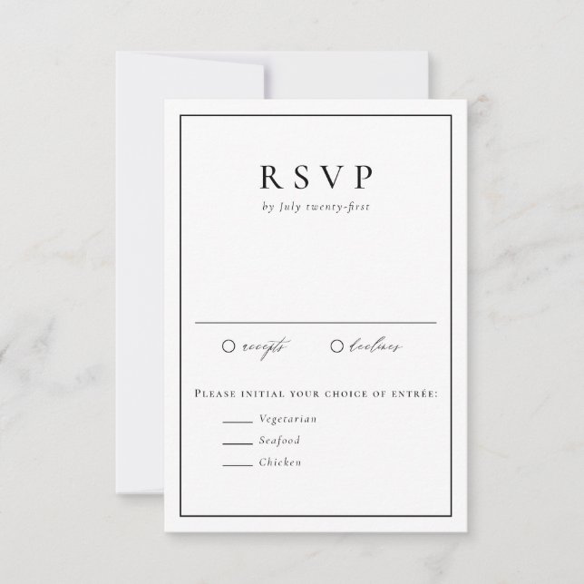 Black and White Simple Typography Formal Wedding RSVP Card (Front)