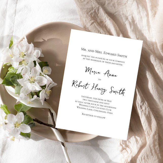 Black and White Simple Wedding Template (Simple black and white calligraphy script wedding invitation.)