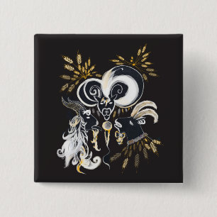 Black and white Singing Goats ink illustration 15 Cm Square Badge