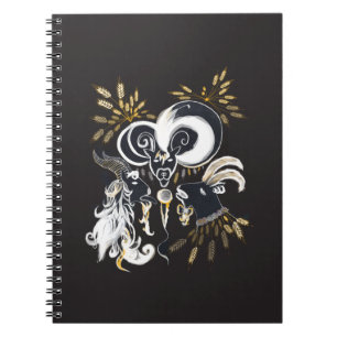 Black and white Singing Goats ink illustration Notebook