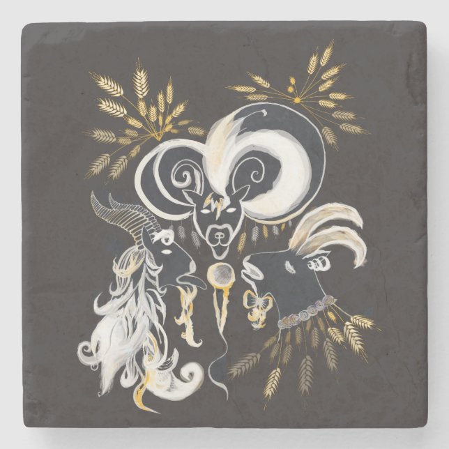 Black and white Singing Goats ink illustration Stone Coaster (Front)