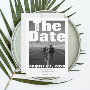 Black and white single photo modern wedding save the date