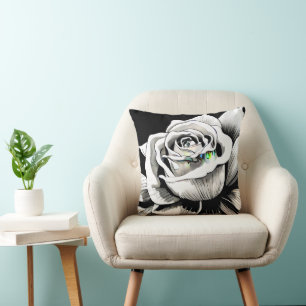Black and White Single Rose Graphic Cushion