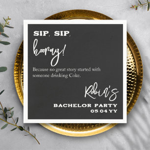 Black and White Sip Sip Hooray Bachelor Pary Groom Napkin