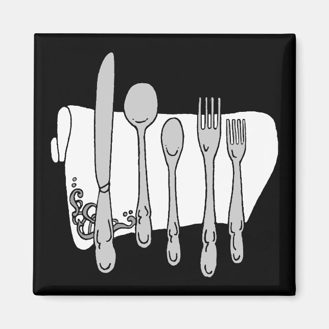 Black and White Siverware Design Magnet (Front)