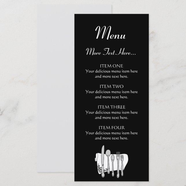 Black and White Siverware Design Menu 4x9 inch (Front/Back)