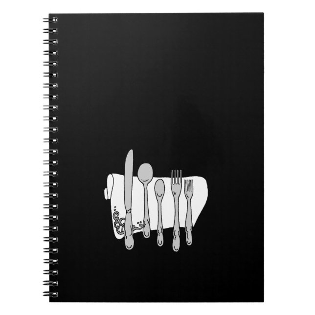 Black and White Siverware Design Recipe Notebook (Front)