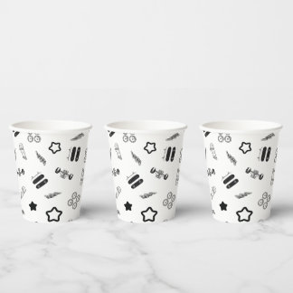 Black and White Skateboard Party Paper Cups 8oz