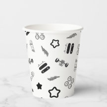 Black and White Skateboard Party Paper Cups 8oz