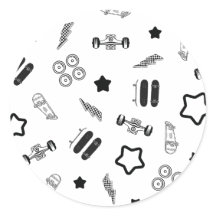 Black and White Skateboarding Round Sticker