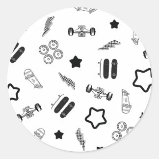 Black and White Skateboarding Round Sticker